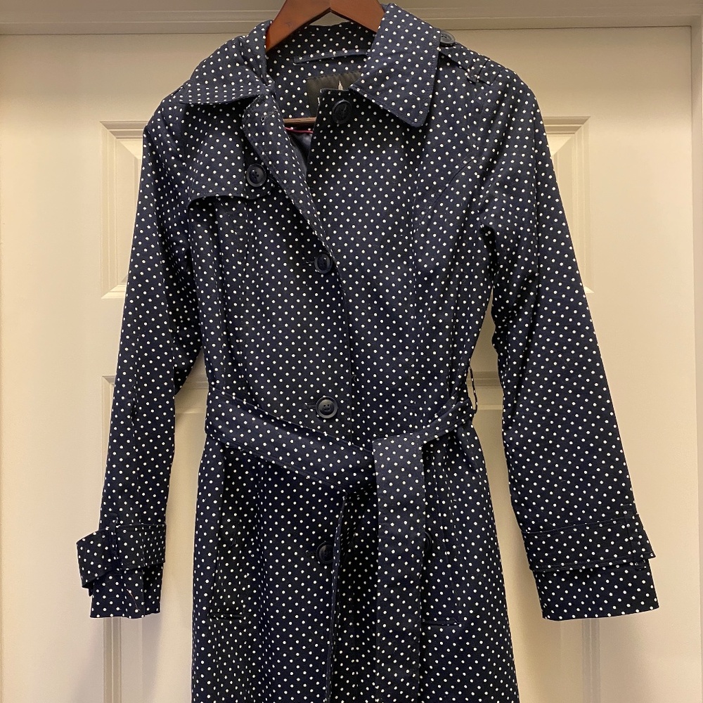 London Fog Polka Dot Single Breasted Trench Coat
